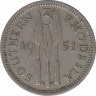 Монета. Южная Родезия. 3 пенса 1951 год. ав.