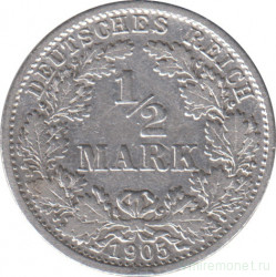 Монета. Германия. Германская империя. 1/2 марки 1905 год. Монетный двор - Штутгарт (F).