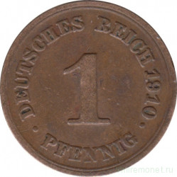 Монета. Германия (Германская империя 1871-1922). 1 пфенниг 1910 год. (F).