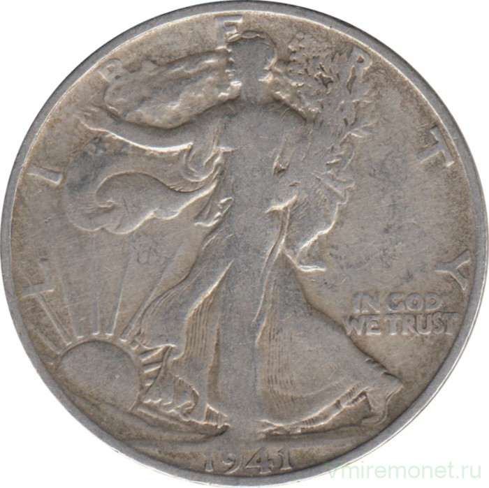 Монета. США. 50 центов 1941 год. Шагающая свобода. Монетный двор - Сан-Франциско (S).