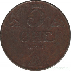 Монета. Норвегия. 5 эре 1941 год (железо).