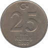 Монета. Турция. 25 курушей 2007 год.