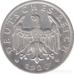 Монета. Германия. Веймарская республика. 2 марки 1926 год. Монетный двор - Карлсруэ (G).