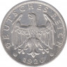 Монета. Германия. Веймарская республика. 2 марки 1926 год. Монетный двор - Карлсруэ (G). ав.
