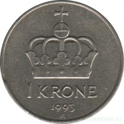 Монета. Норвегия. 1 крона 1993 год.