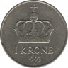  Монета. Норвегия. 1 крона 1993 год.ав.