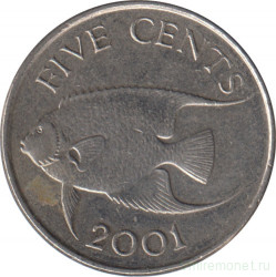 Монета. Бермудские острова. 5 центов 2001 год.