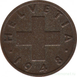 Монета. Швейцария. 1 раппен 1948 год.