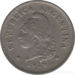 Монета. Аргентина. 10 сентаво 1939 год.