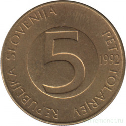 Монета. Словения. 5 толаров 1992 год.