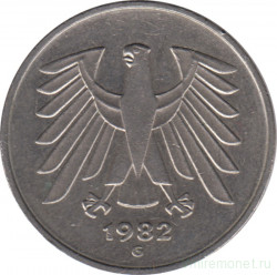 Монета. ФРГ. 5 марок 1982 год. Монетный двор - Карлсруэ (G).