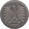 Монета. ФРГ. 5 марок 1982 год. Монетный двор - Карлсруэ (G). ав. Монета. ФРГ. 5 марок 1982 год. Монетный двор - Карлсруэ (G). ав.