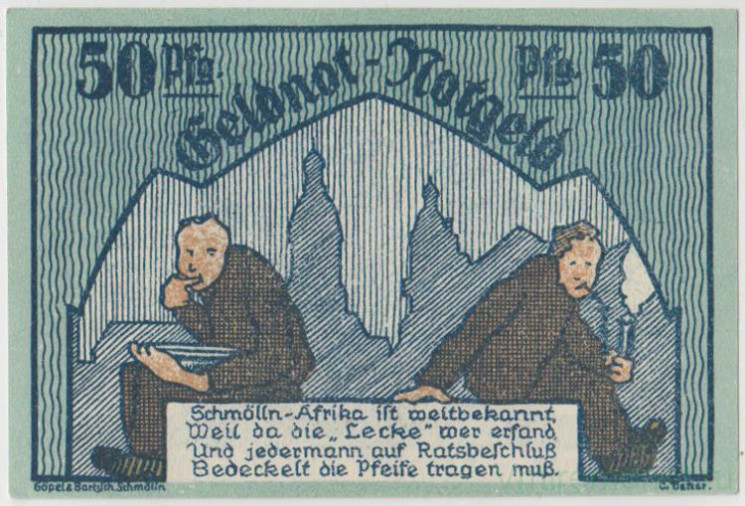 Бона. Нотгельд. Германия. Город Шмёллн. 50 пфеннигов 1921 год. Вариант 1189.2.1.