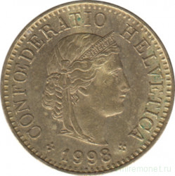 Монета. Швейцария. 5 раппенов 1998 год.