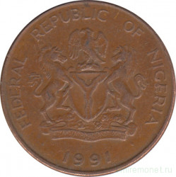 Монета. Нигерия. 25 кобо 1991 год.