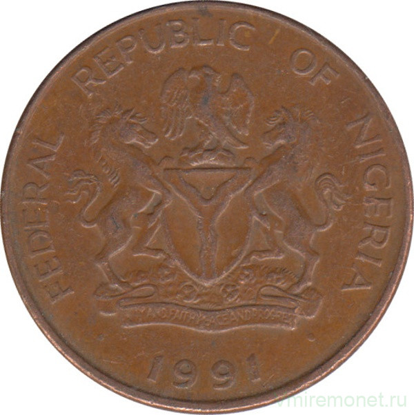 Монета. Нигерия. 25 кобо 1991 год.