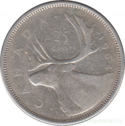 Монета. Канада. 25 центов 1964 год.