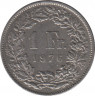  Монета. Швейцария. 1 франк 1976 год. ав.