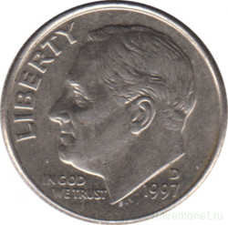 Монета. США. 10 центов 1997 год. Монетный двор D.