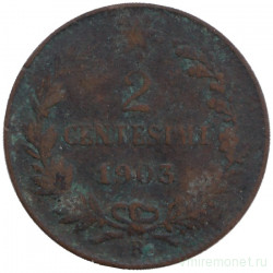 Монета. Италия. 2 чентезимо 1903 год.