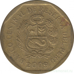 Монета. Перу. 10 сентимо 2009 год.