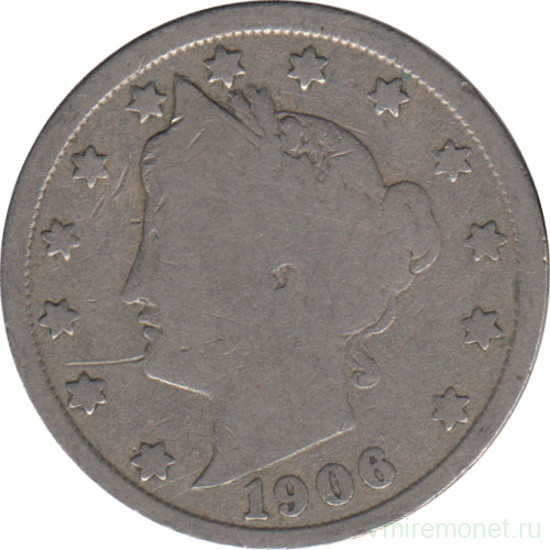Монета. США. 5 центов 1906 год.