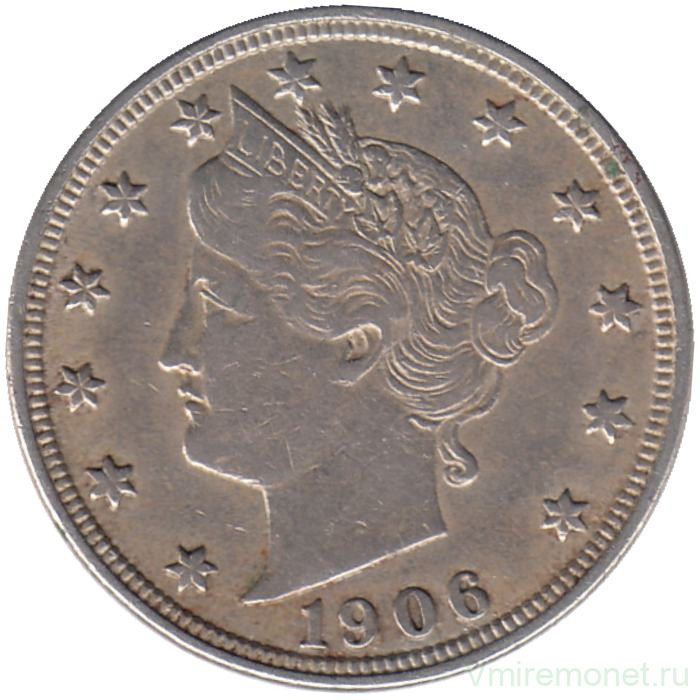Монета. США. 5 центов 1906 год.