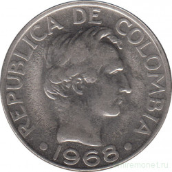Монета. Колумбия. 50 сентаво 1968 год.