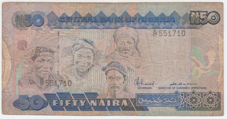 Банкнота. Нигерия. 50 найр 1991 год. Тип 27a.