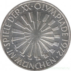 Монета. ФРГ. 10 марок 1972 год. XX летние Олимпийские Игры, Мюнхен 1972. Эмблема "In München". (D).