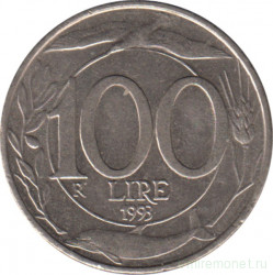 Монета. Италия. 100 лир 1993 год.