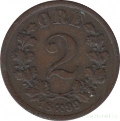 Монета. Норвегия. 2 эре 1899 год.