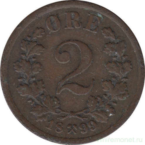 Монета. Норвегия. 2 эре 1899 год.