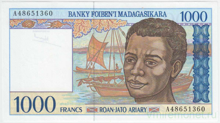 Банкнота. Мадагаскар. 1000 франков 1994 год. Тип 76a.