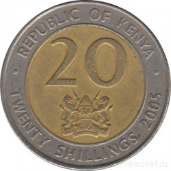 Монета. Кения. 20 шиллингов 2005 год.