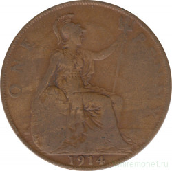 Монета. Великобритания. 1 пенни 1914 год.