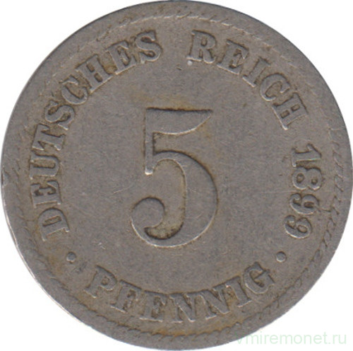 Монета. Германия (Германская империя 1871-1922). 5 пфеннигов 1899 год. (А).
