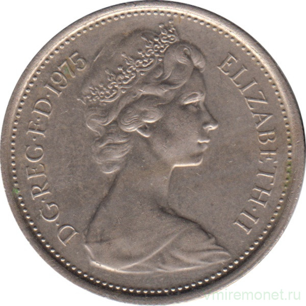 Монета. Великобритания. 5 новых пенсов 1975 год.
