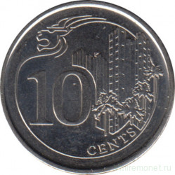 Монета. Сингапур. 10 центов 2014 год.