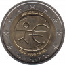  Монета. Нидерланды. 2 евро 2009 год. 10 лет экономическому и валютному союзу. ав.