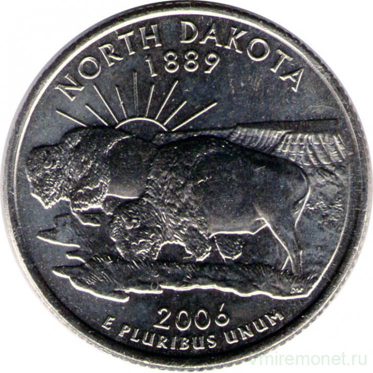 Монета. США. 25 центов 2006 год. Штат № 39 Северная Дакота. Монетный двор P.