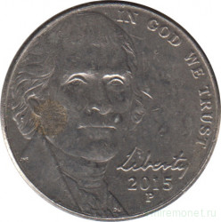 Монета. США. 5 центов 2015 год. Монетный двор P.