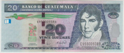 Банкнота. Гватемала. 20 кетцалей 2008 год. Тип 118.