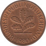 Монета. ФРГ. 1 пфенниг 1980 год. Монетный двор - Штутгарт (F). ав.