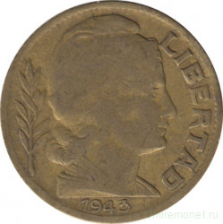 Монета. Аргентина. 10 сентаво 1943 год.