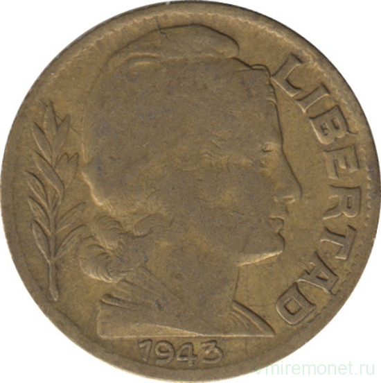 Монета. Аргентина. 10 сентаво 1943 год.