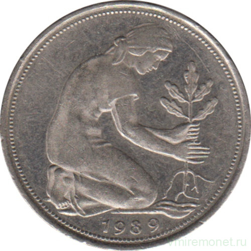 Монета. ФРГ. 50 пфеннигов 1989 год. Монетный двор - Карлсруэ (G).