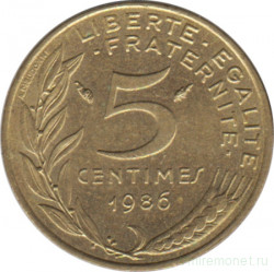 Монета. Франция. 5 сантимов 1986 год.