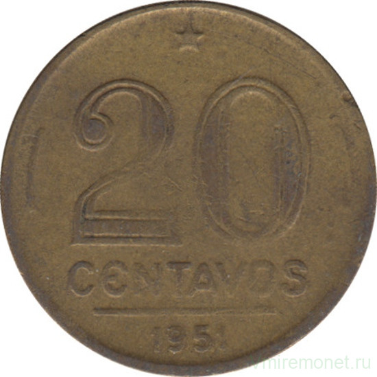Монета. Бразилия. 20 сентаво 1951 год.