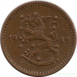 Монета. Финляндия. 1 марка 1943 год. Медь.